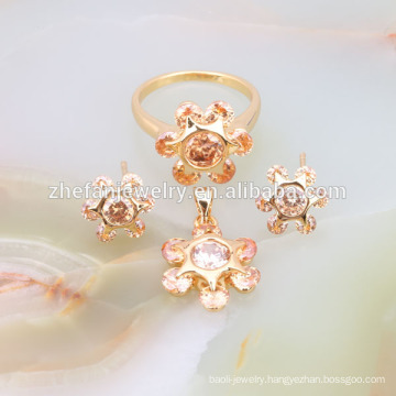 Sun flower cz dubai gold plated jewelry set